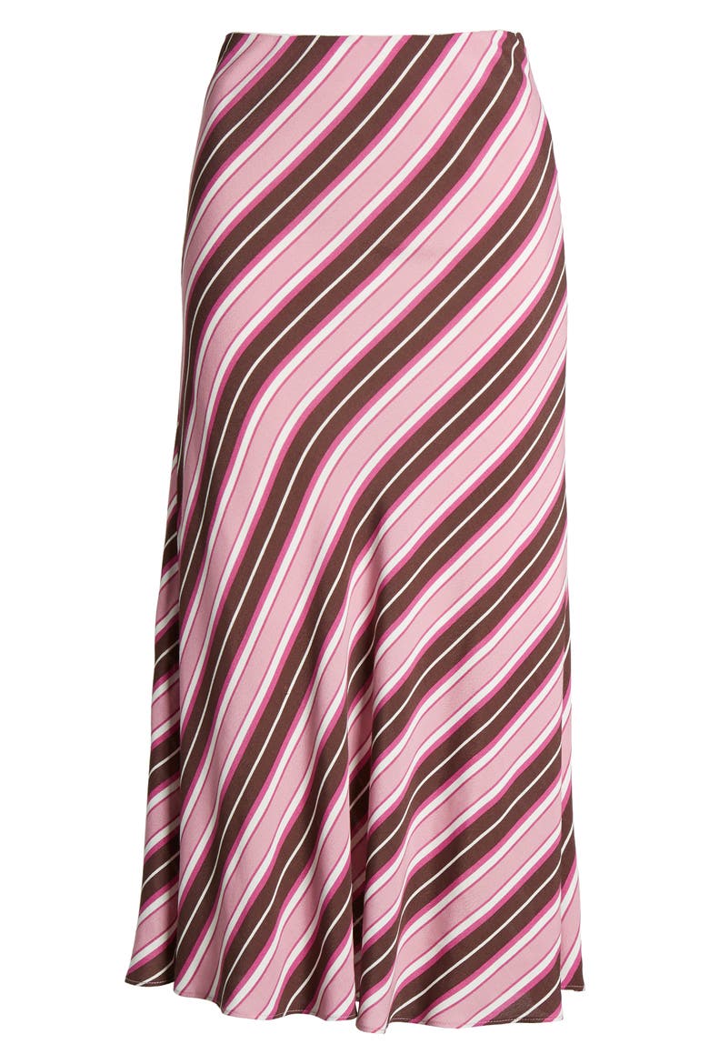 Bias Cut Midi Skirt, Alternate, color, BURGUNDY FUDGE SCARF STRIPE