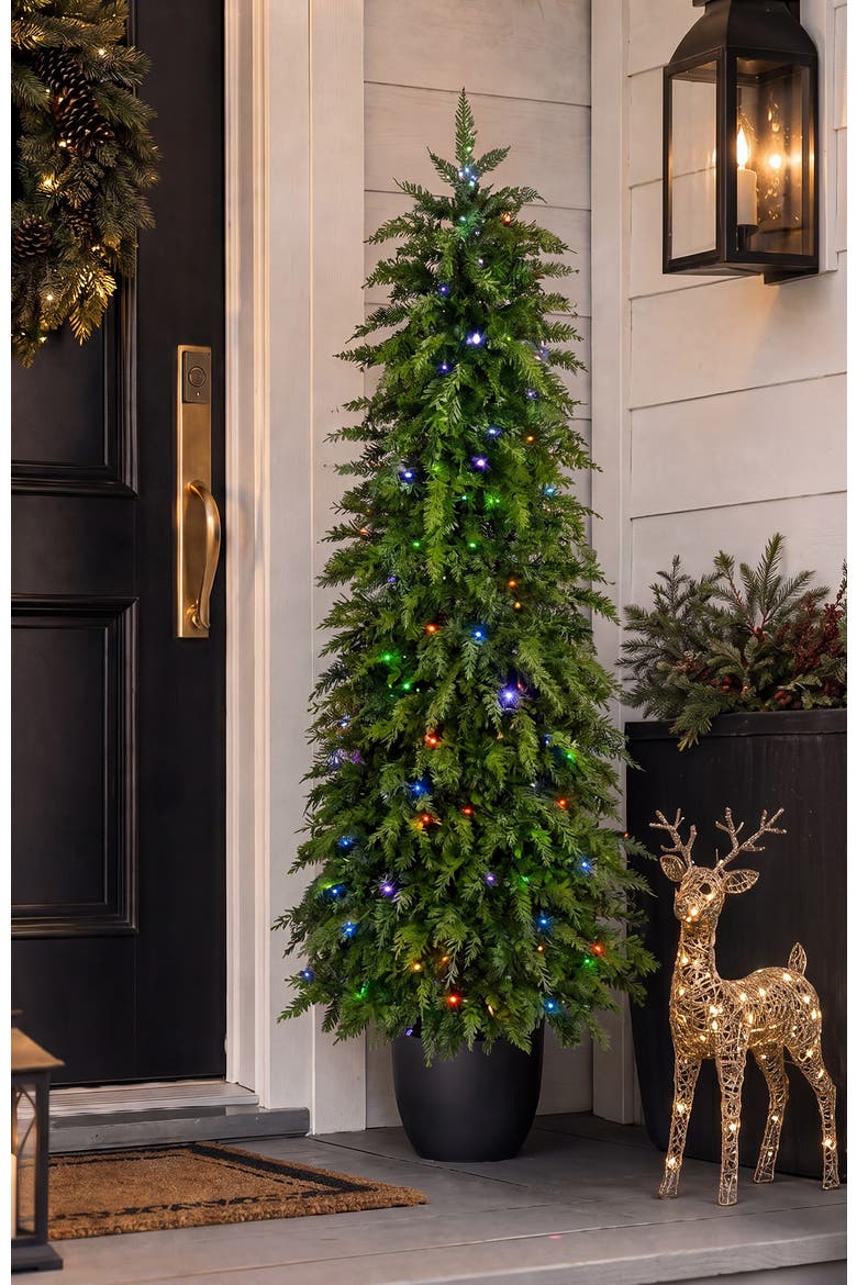 3FT-5FT Pre-lit Christmas Artificial Cedar Porch Tree with Remote Controller, Alternate, color, Green