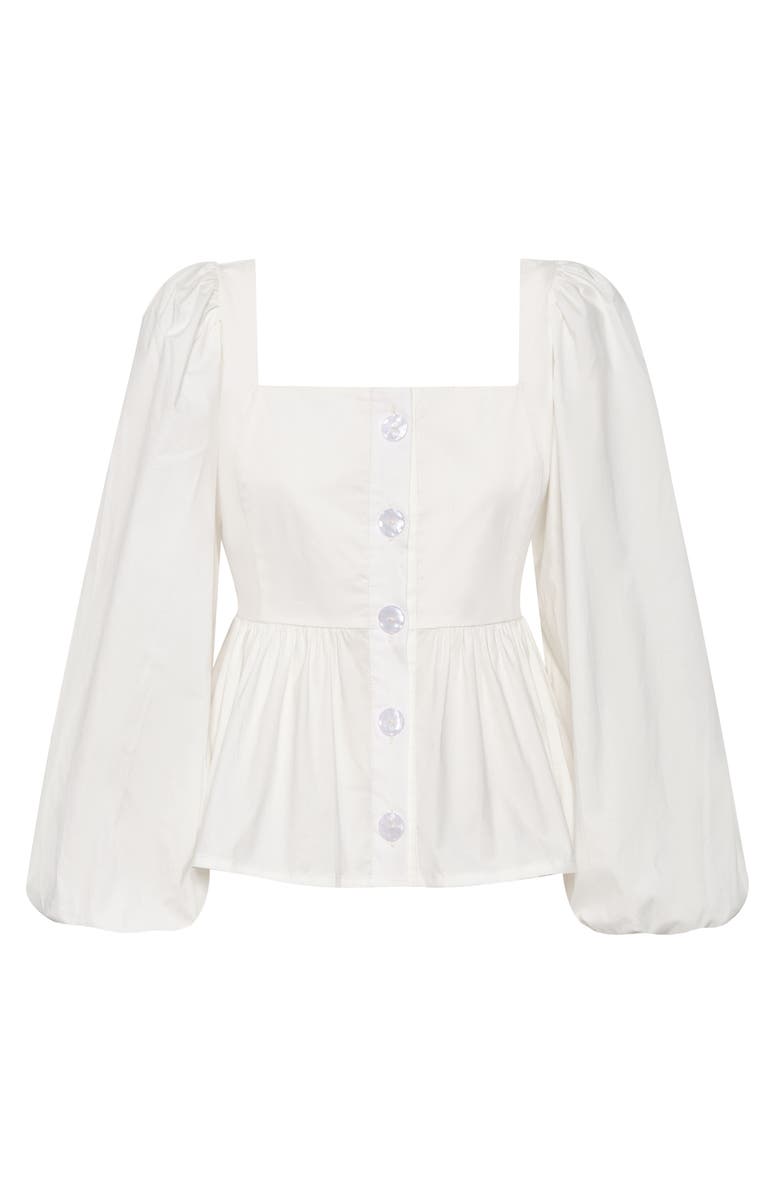 The Lulo Project Hacienda Balloon Sleeve Cotton Peplum Top, Alternate, color, Crudo