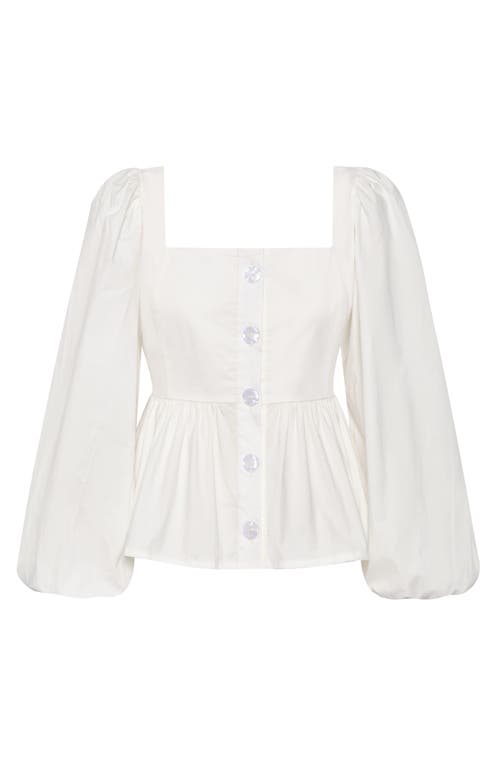The Lulo Project Hacienda Balloon Sleeve Cotton Peplum Top In White