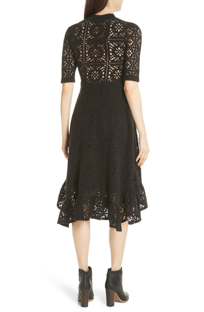 See by Chloé Handkerchief Hem Crochet Midi Dress, Alternate, color, 