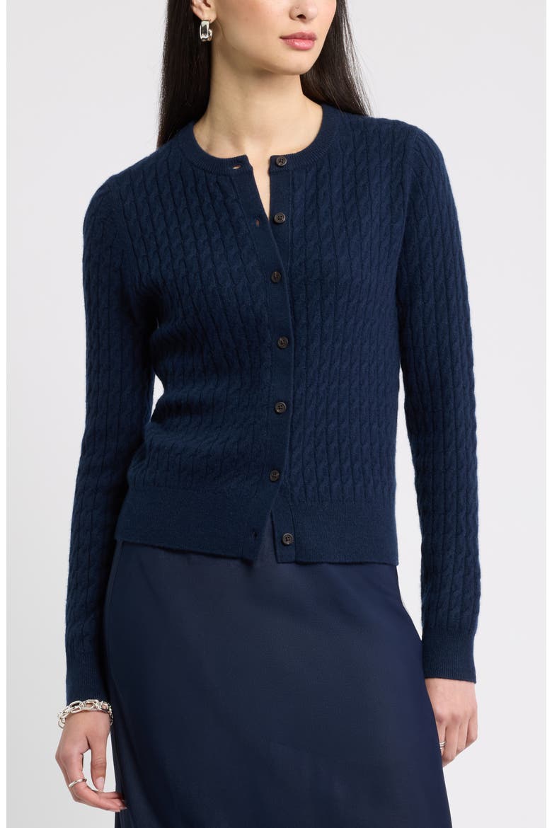 Cashmere Mini Cable Cardigan, Main, color, NAVY NIGHT
