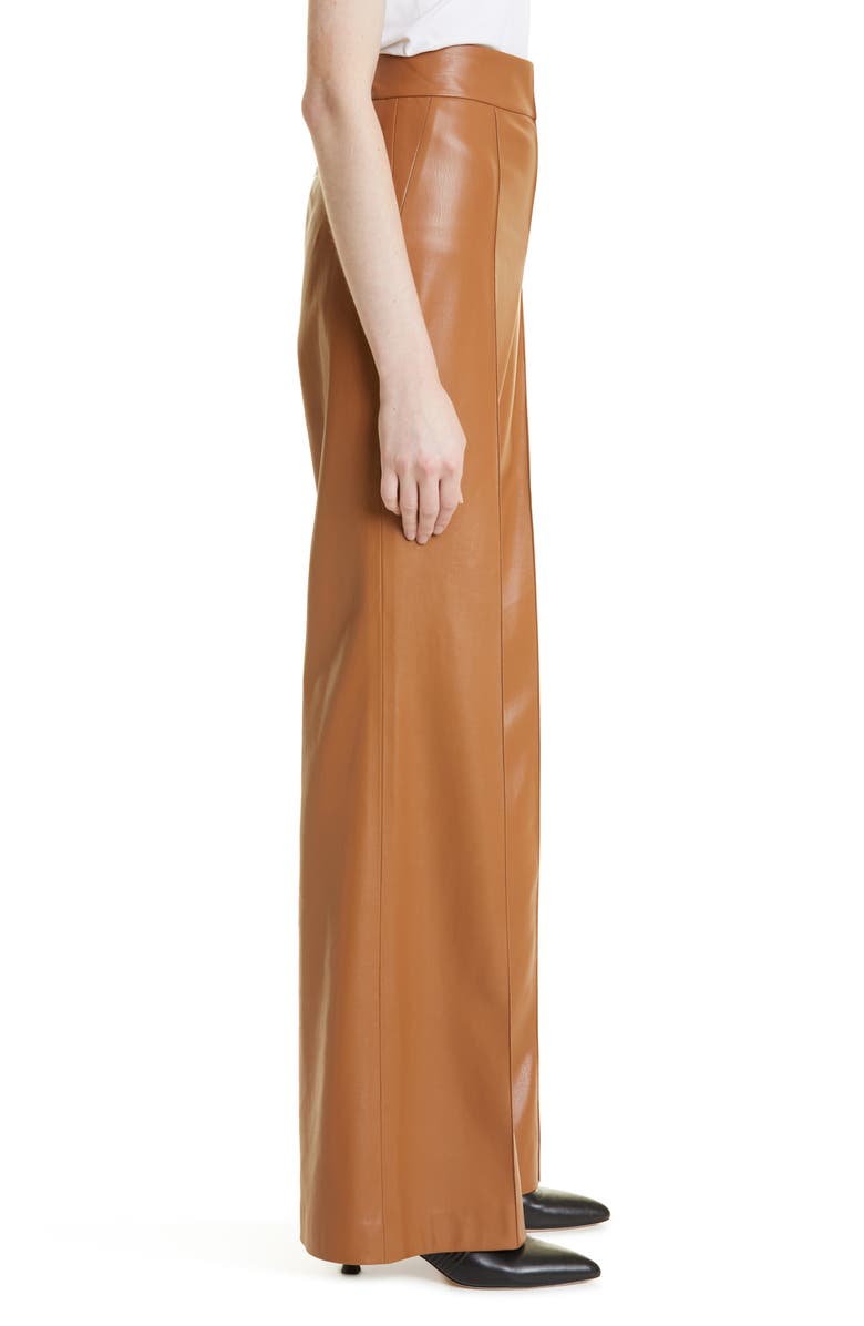 Alice + Olivia Dylan High Waist Faux Leather Wide Leg Pants, Alternate, color, Camel