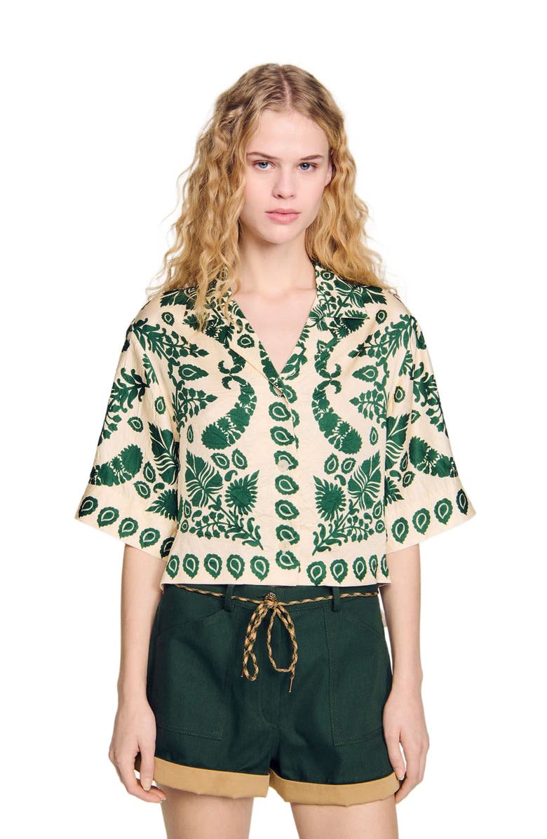 SANDRO Floral motif shirt, Alternate, color, Ecru / Green