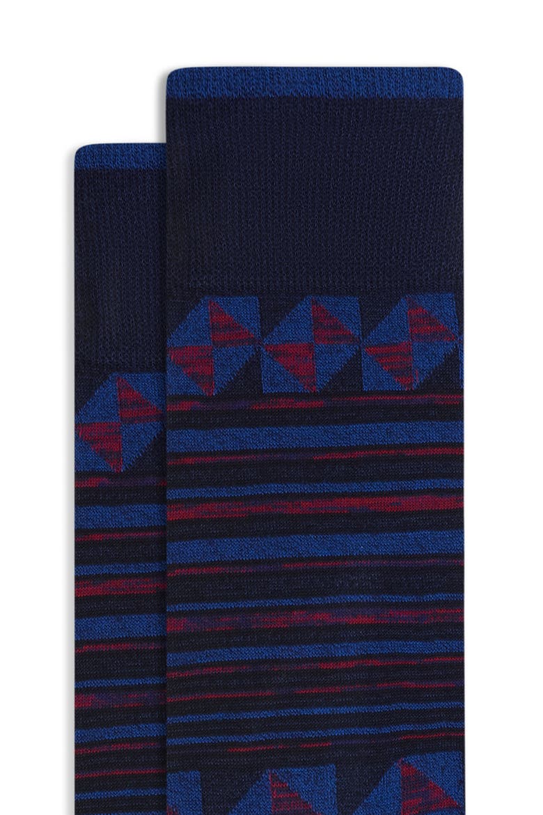 Stripe Geo Pattern Cotton Blend Dress Socks, Alternate, color, NAVY