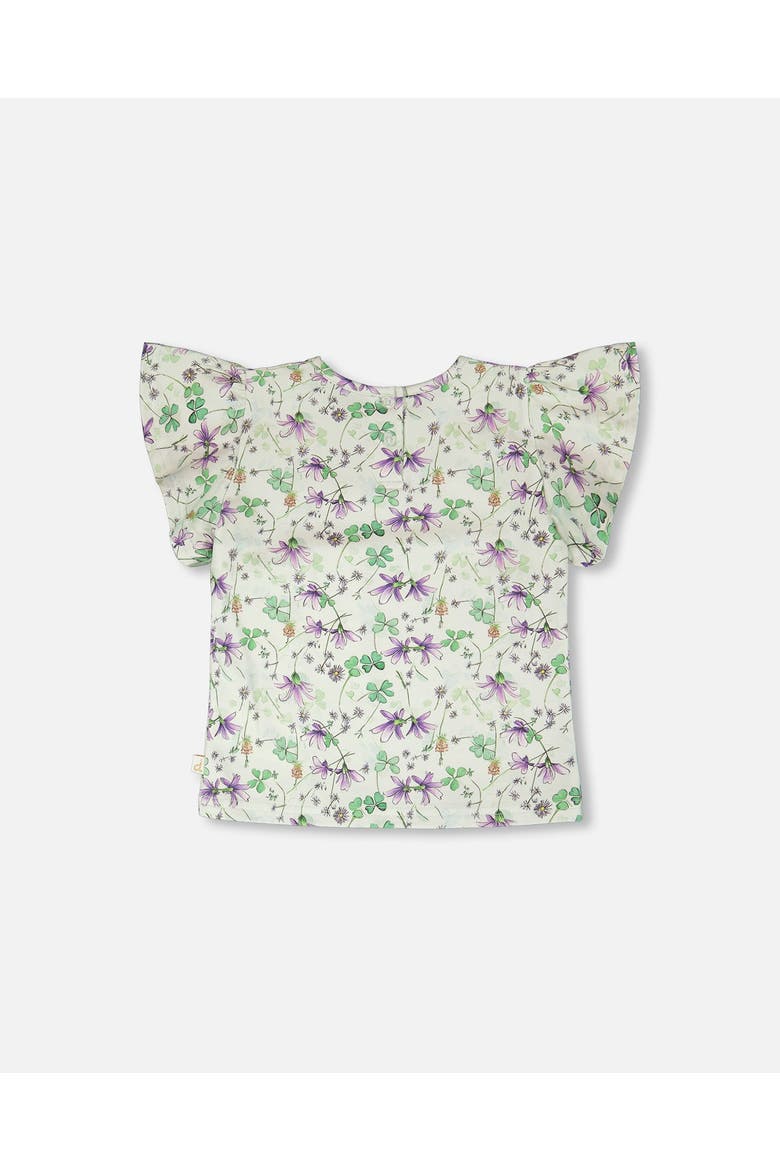 Jersey Flutter Sleeves Printed Flowers T-Shirt, Alternate, color, Green Floral Print