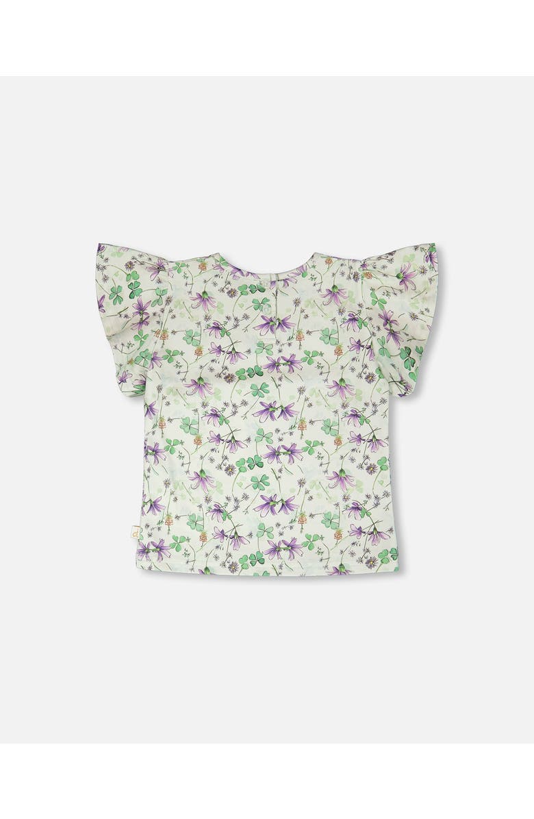 Deux par Deux Jersey Flutter Sleeves Flowers T-Shirt, Alternate, color, Green Floral Print