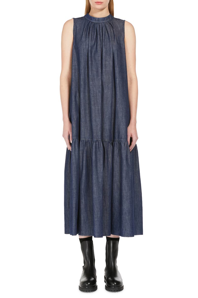 Turchia Tiered Denim Midi Dress, Main, color, NAVY