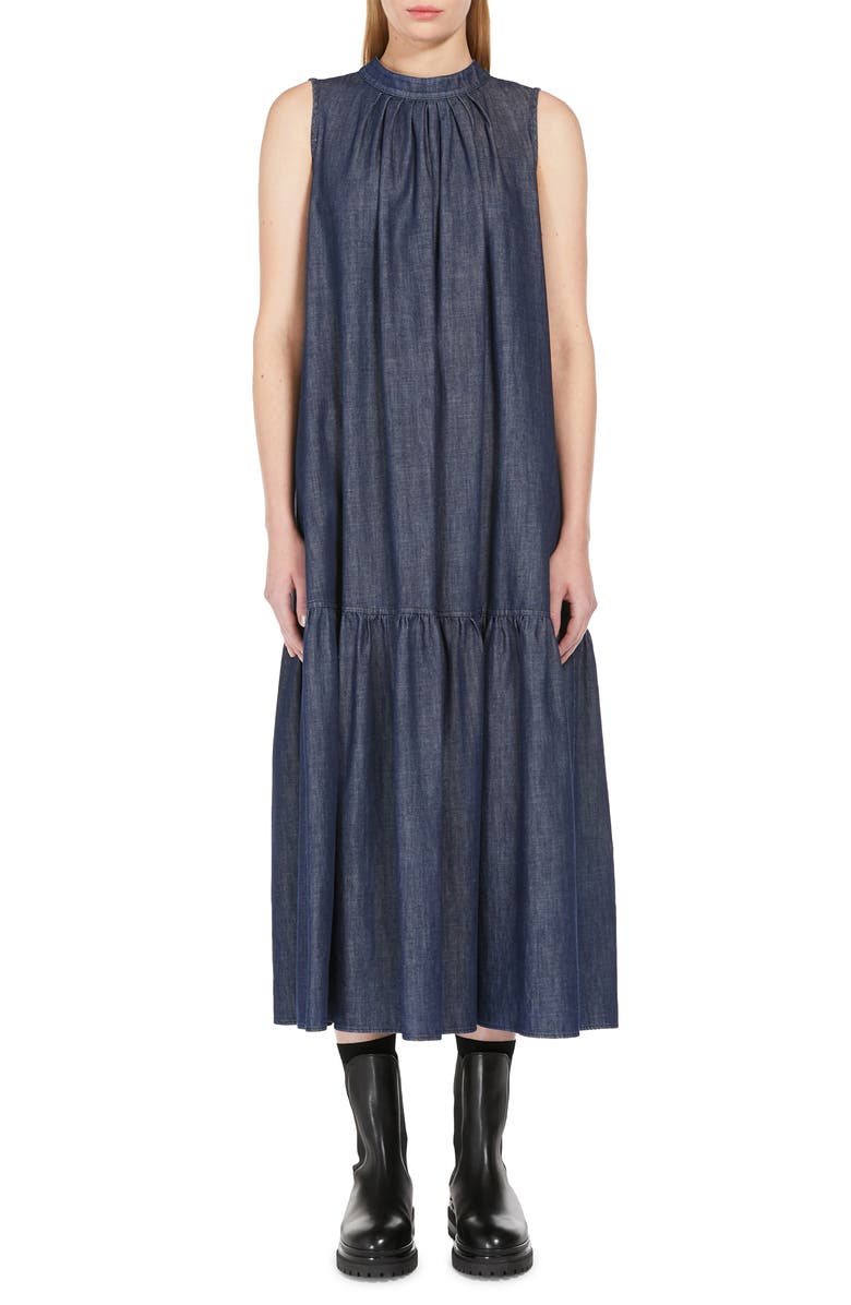 Weekend Max Mara Turchia Tiered Denim Midi Dress, Main, color, 