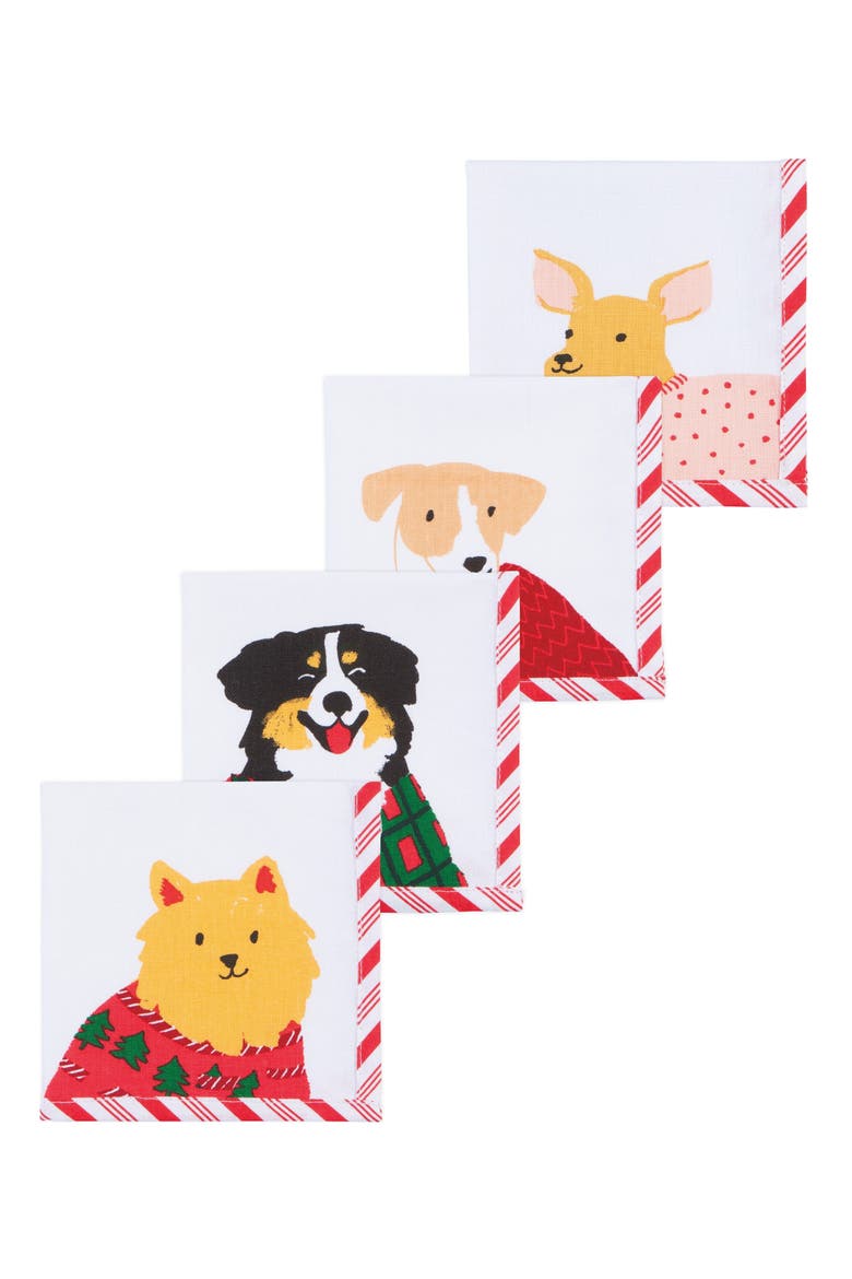 Holiday Hounds Set of 4 Cocktail Napkins, Main, color, HOLIDAY HOUNDS