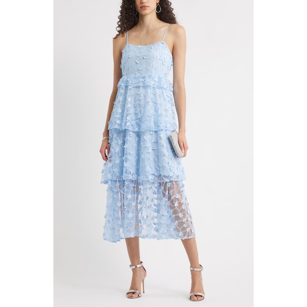 Chelsea28 3d Floral Embroidered Lace Midi Cocktail Dress In Blue