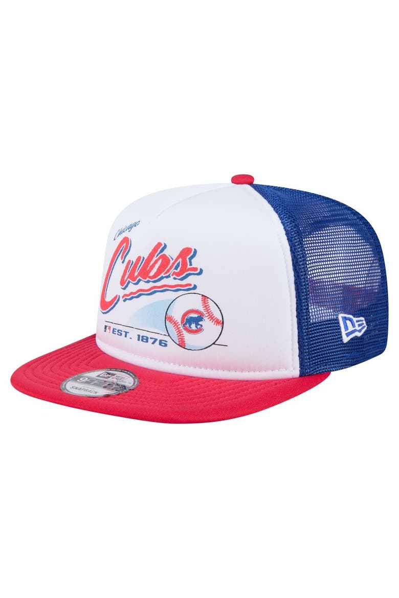 Men's New Era White/Red Chicago Cubs Retro Script Trucker 9FIFTY Snapback Hat, Main, color, White