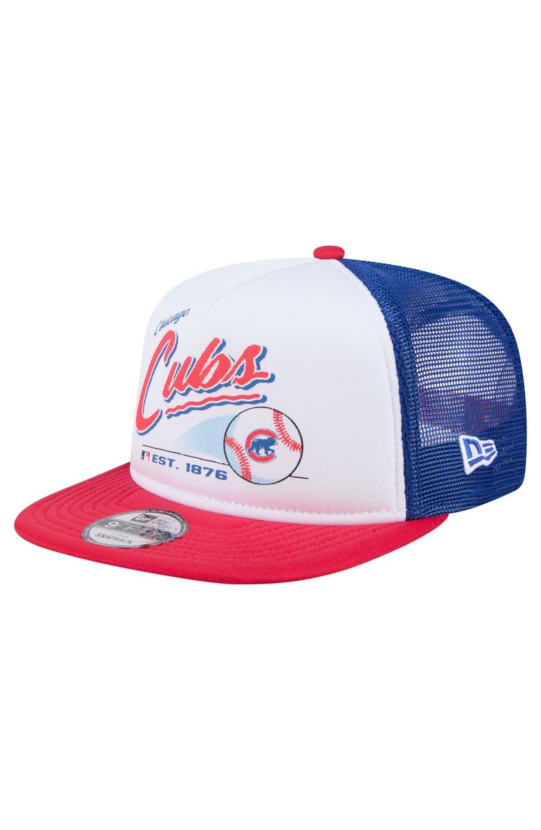 New Era Men's New Era White/Red Chicago Cubs Retro Script Trucker 9FIFTY Snapback Hat, Main, color, White
