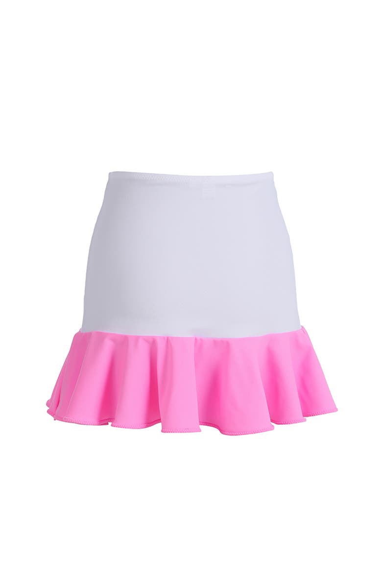 NESSI BYRD Ruffled Hem Decorative Embroidery Beach Cover-Up Skirt, Alternate, color, White-Pink