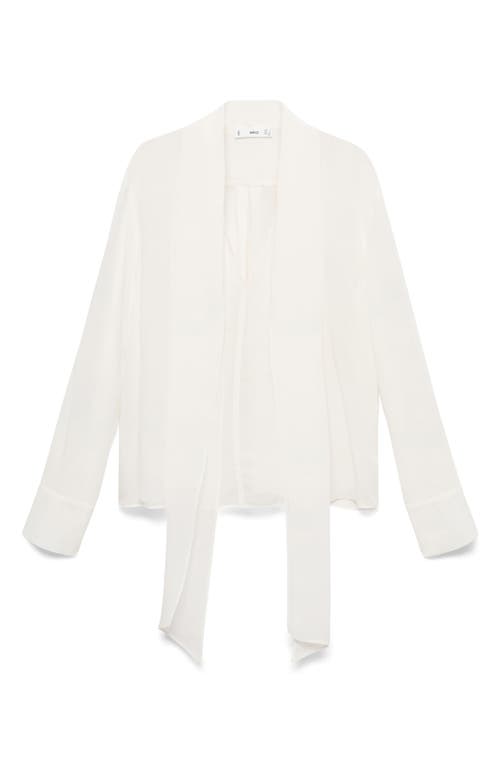 Mango Tie Neck Chiffon Top In Off White
