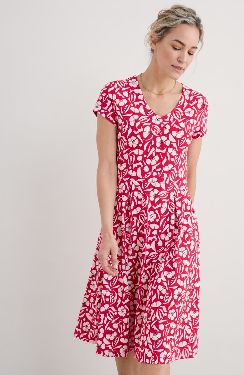 Seasalt Cornwall Pier View Jersey Fit & Flare Dress, Alternate, color, Collaged Floral Scarlet Chalk