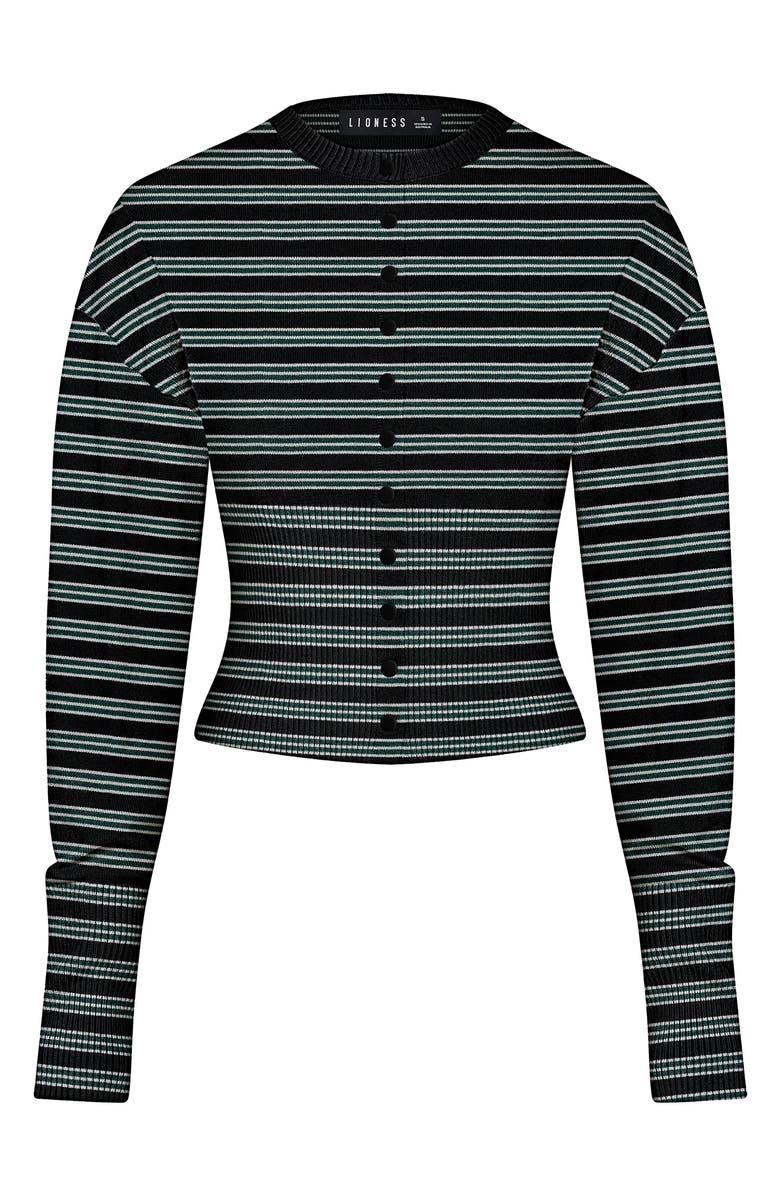 LIONESS Head in the Clouds Stripe Cardigan, Alternate, color, Onyx Moss