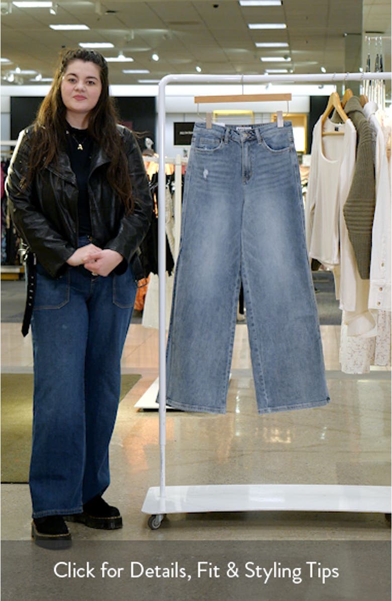 High Waist Wide Leg Slit Hem Jeans, sales video thumbnail