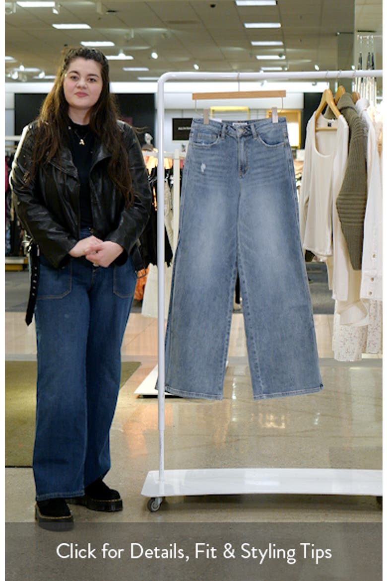 High Waist Wide Leg Slit Hem Jeans video
