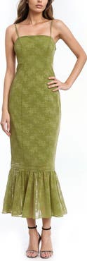 Jewel Badgley Mischka Floral Ruffle Hem Pencil Dress