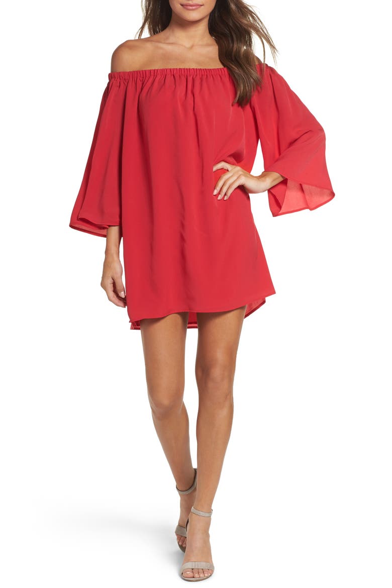 Polly Off the Shoulder Dress, Main, color, WATERMELON
