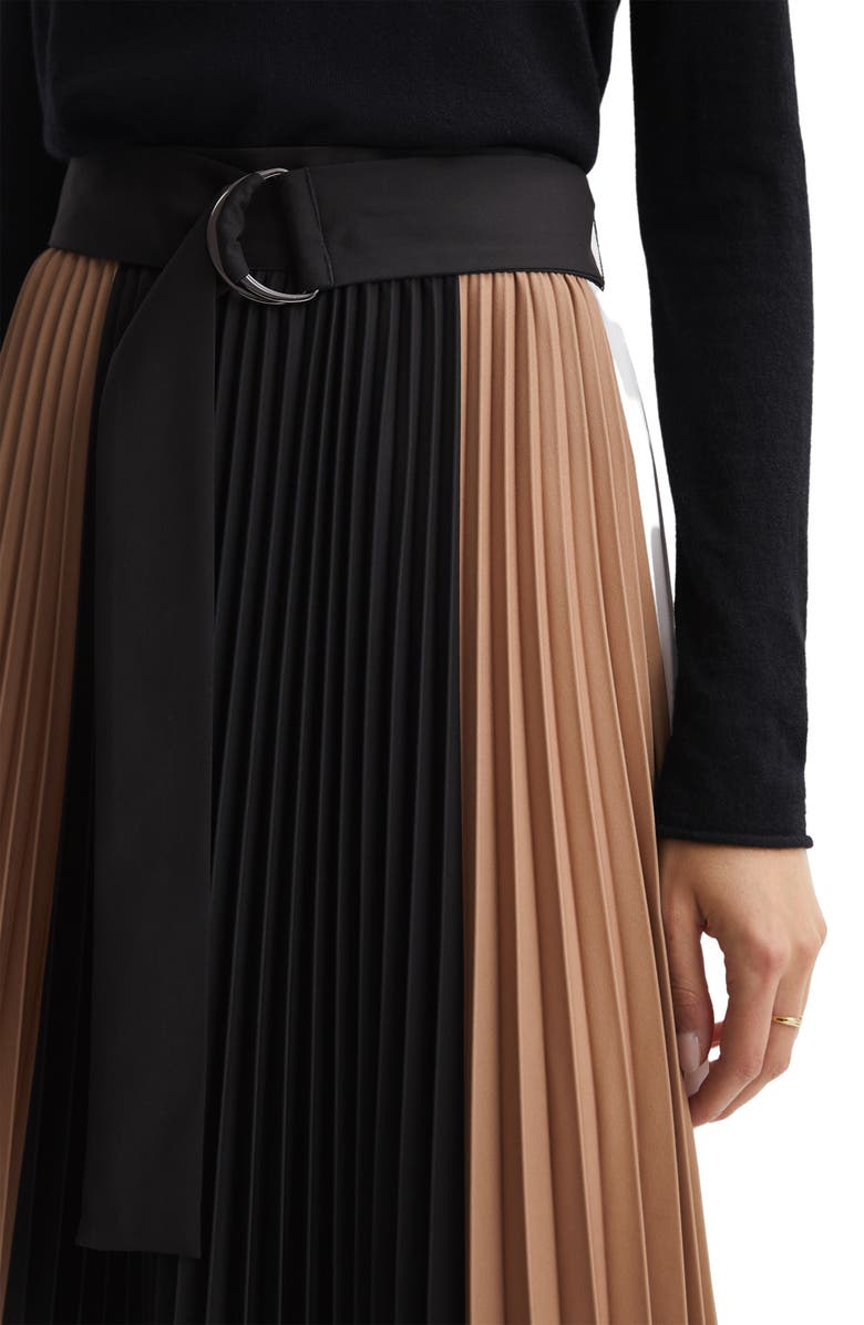 Reiss Ava Colorblock Belted Pleated Midi Skirt, Alternate, color, 