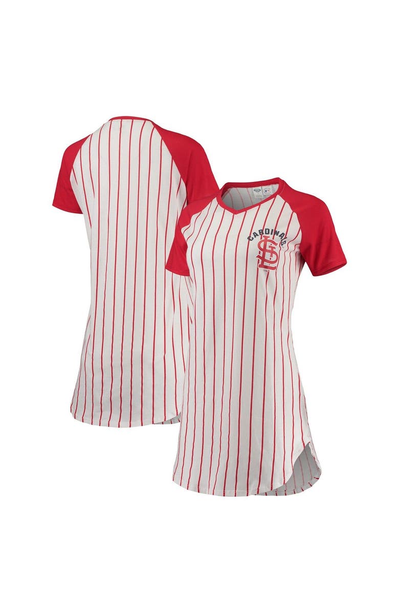 CONCEPTS SPORT Women's Concepts Sport White/Red St. Louis Cardinals Vigor Pinstripe Raglan V-Neck Nightshirt, Main, color, White