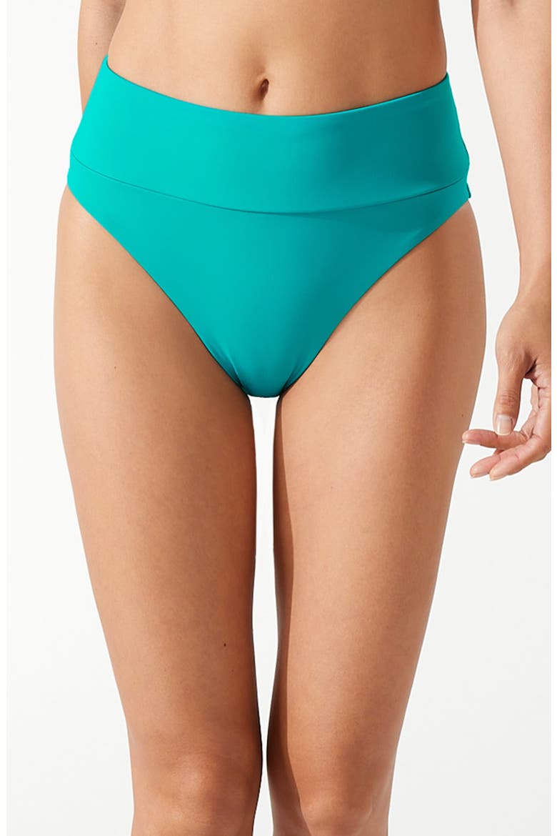 Palm Modern High Waist Bikini Bottoms, Alternate, color, AQUA DREAM