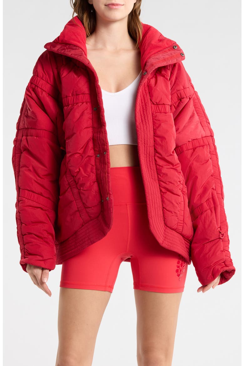 Shirr Enough Backpack Water Resistant Puffer Jacket, Main, color, CRANBERRY