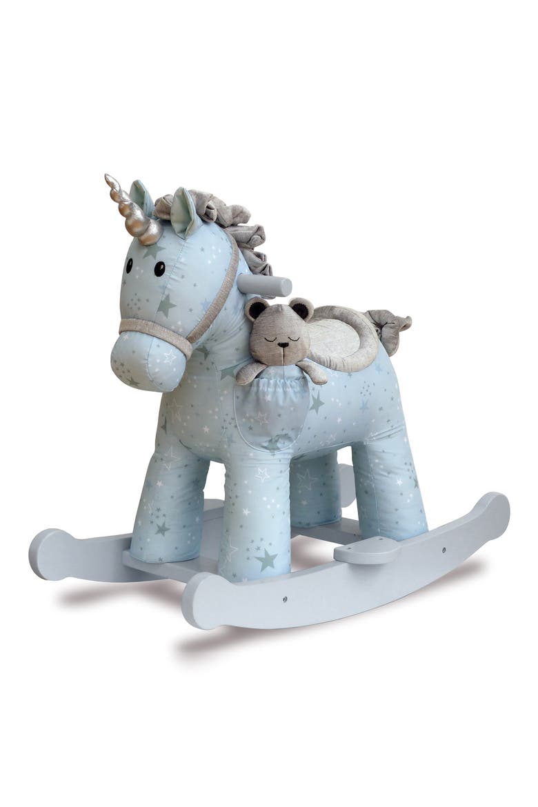 Moonbeam & Rae Rocking Horse & Stuffed Animal, Main, color, BLUE