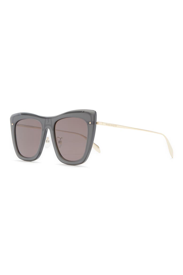 Alexander McQueen 54mm Cat Eye Sunglasses, Alternate, color, GREY GOLD SMOKE