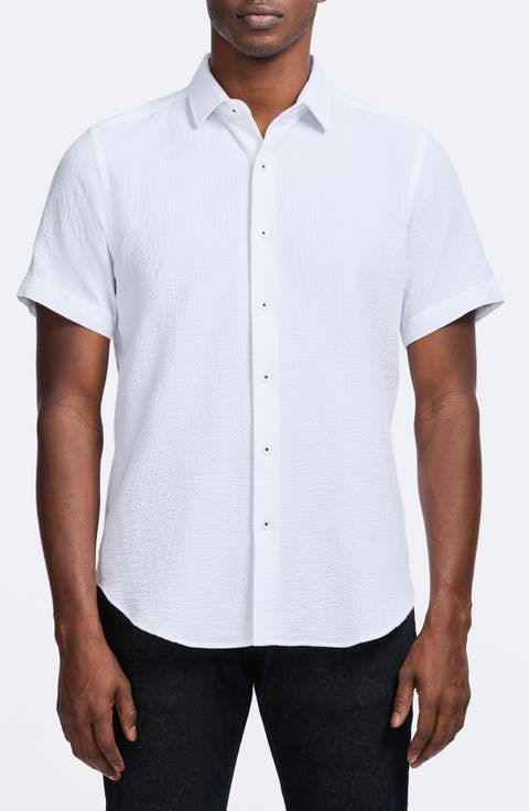 Reid Geo Textured Short Sleeve Cotton Button-Up Shirt
