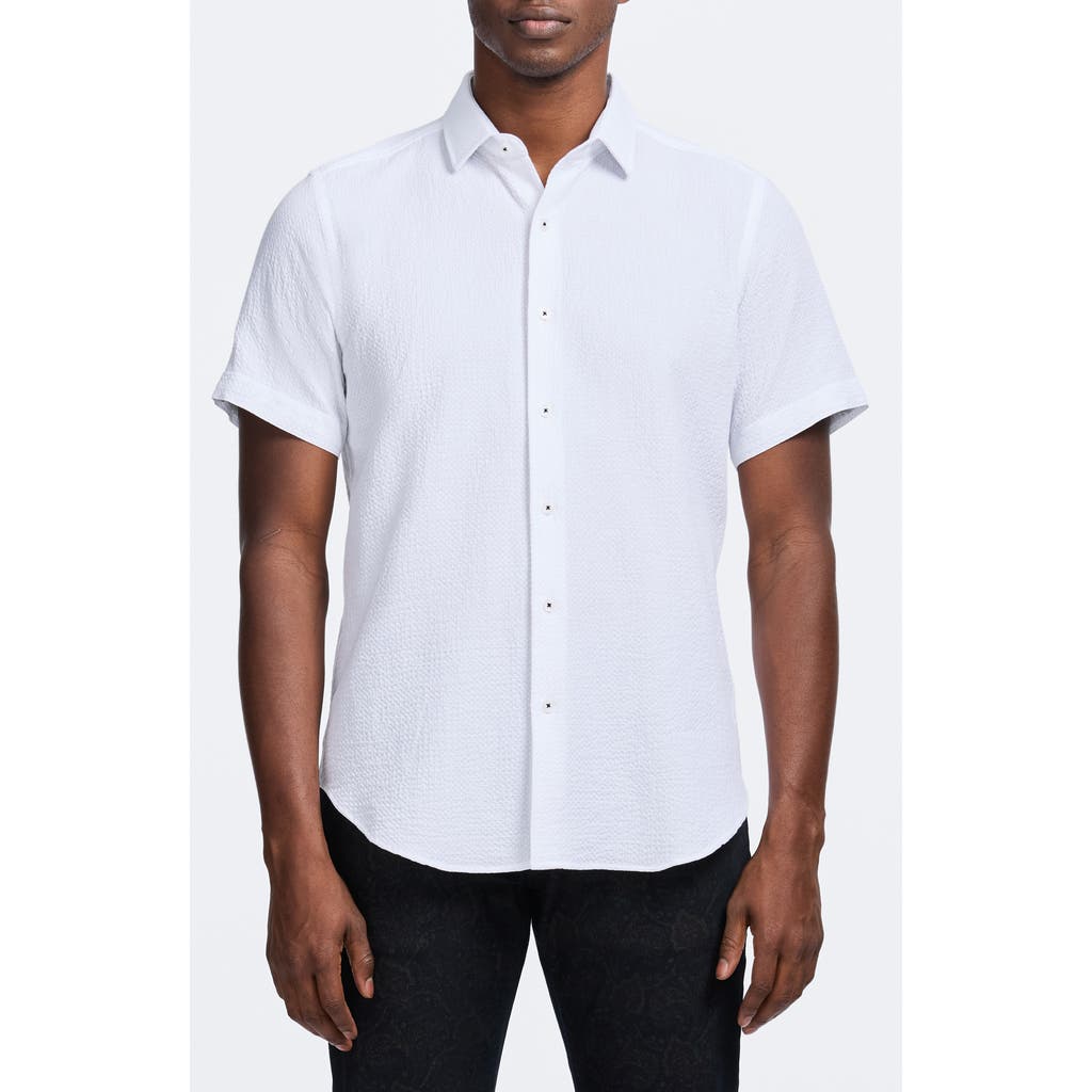 Robert Graham Reid Geo Textured Short Sleeve Cotton Button-up Shirt In White
