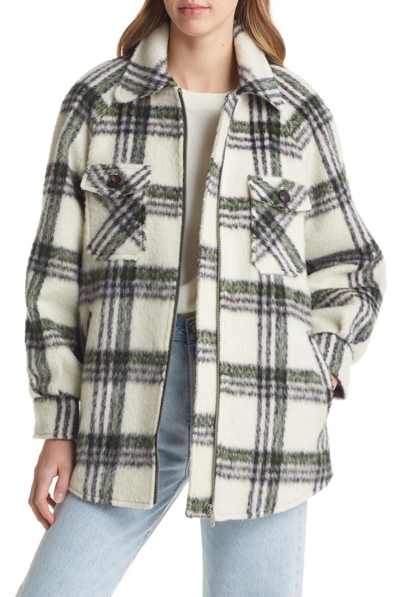 Plaid Zip Front Jacket, Main, color, CREAM/ PINK/ OLIVE PLAID