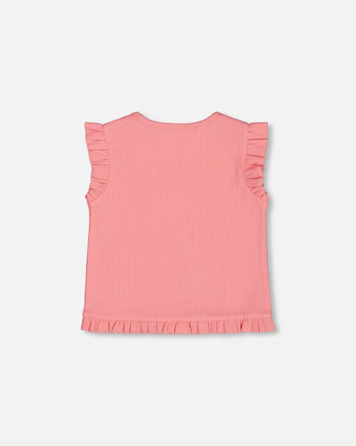Deux Par Deux Baby Girl's Rib Tank Top With Frills Coral Pink In Coral Pink