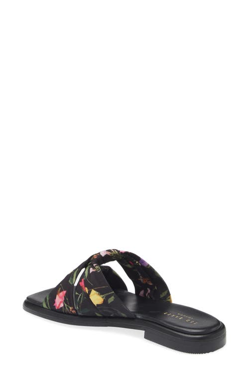 Ted Baker Womens Black Ashni Floral-print Twist-knot Cotton Sandals