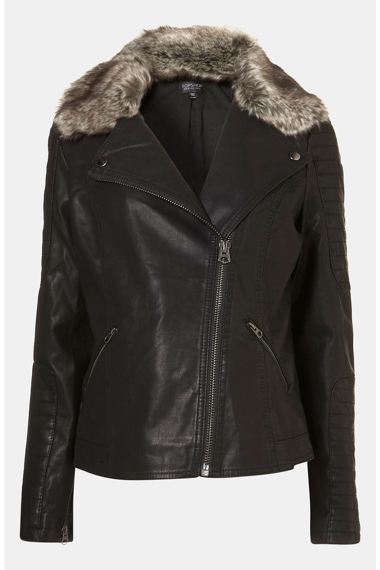 'Maddox' Faux Leather Maternity Jacket, Main, color, BLACK