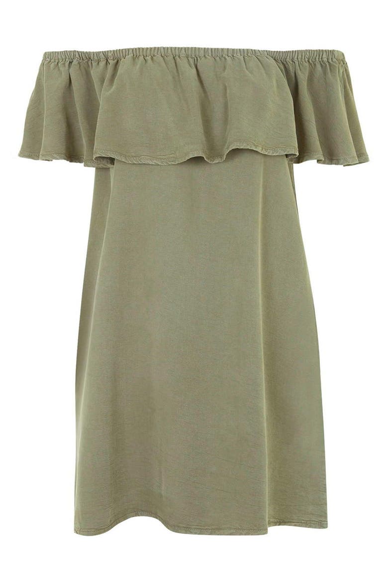 Ruffled Off the Shoulder Dress, Alternate, color, OLIVE