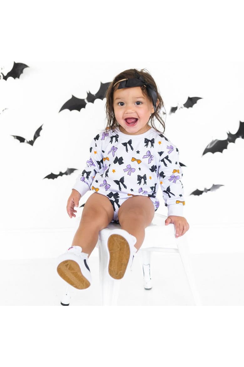 Spooky Bows Halloween Long Sleeve Romper, Alternate, color, Lavender