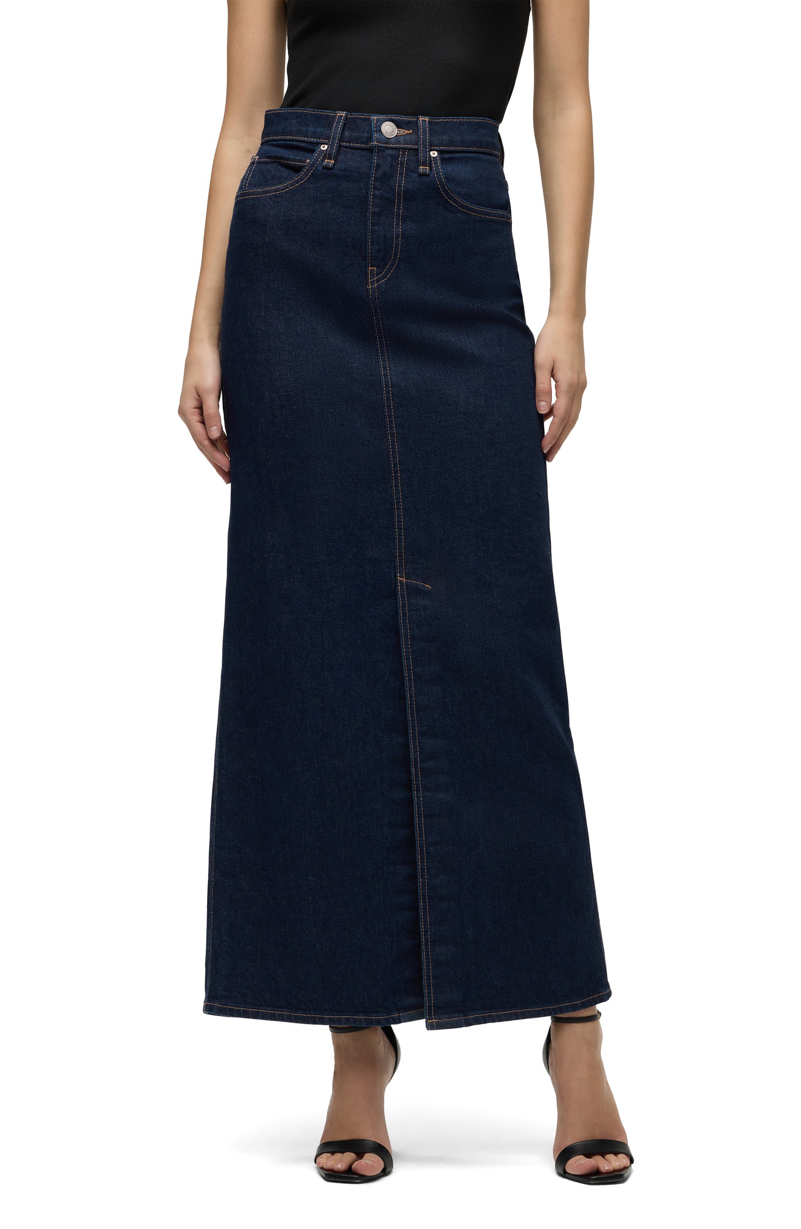 Reconstructed Stretch Cotton Denim Maxi Skirt