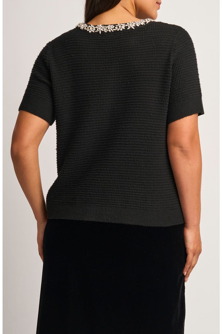 Embellished Short Sleeve Cardigan, Alternate, color, RICH BLACK