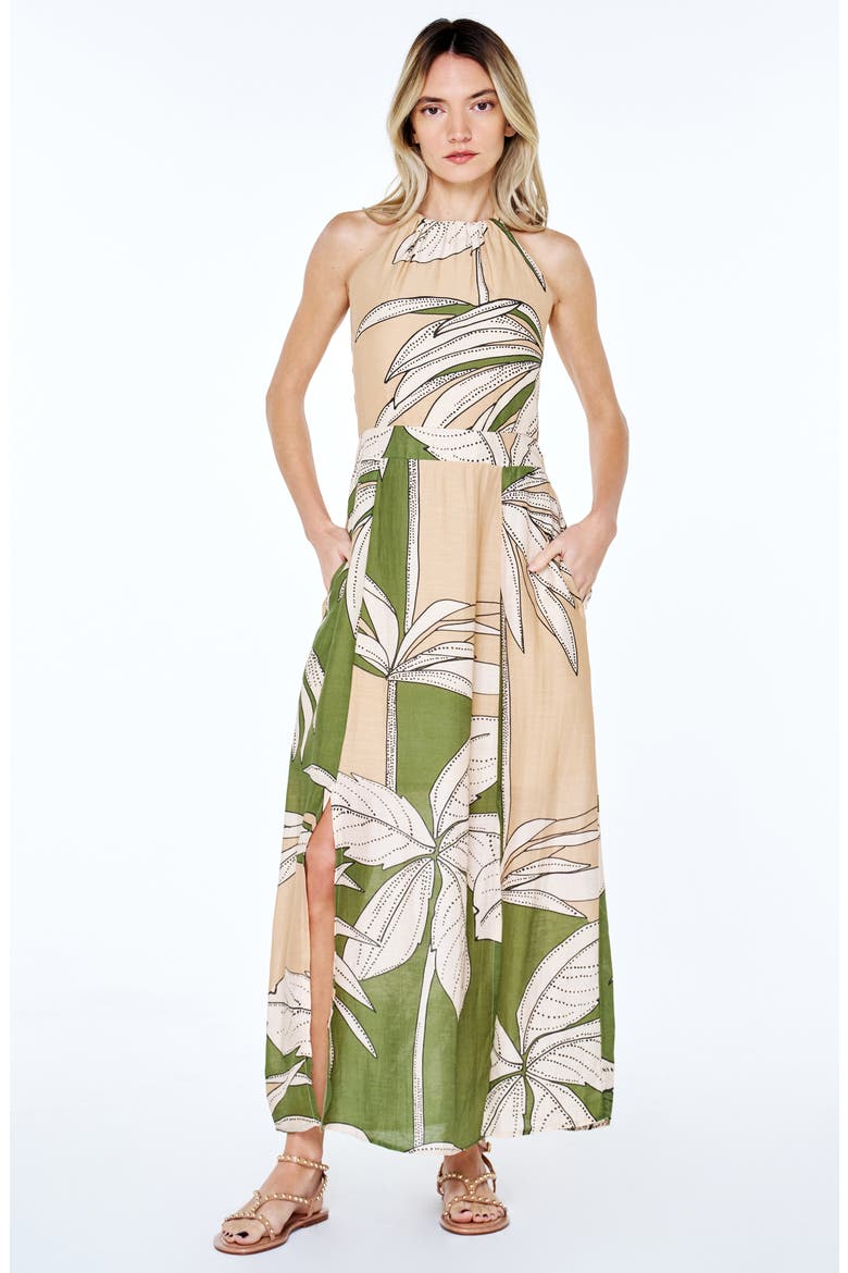 Charlotte Print Halter Maxi Dress, Alternate, color, GREEN MULTI