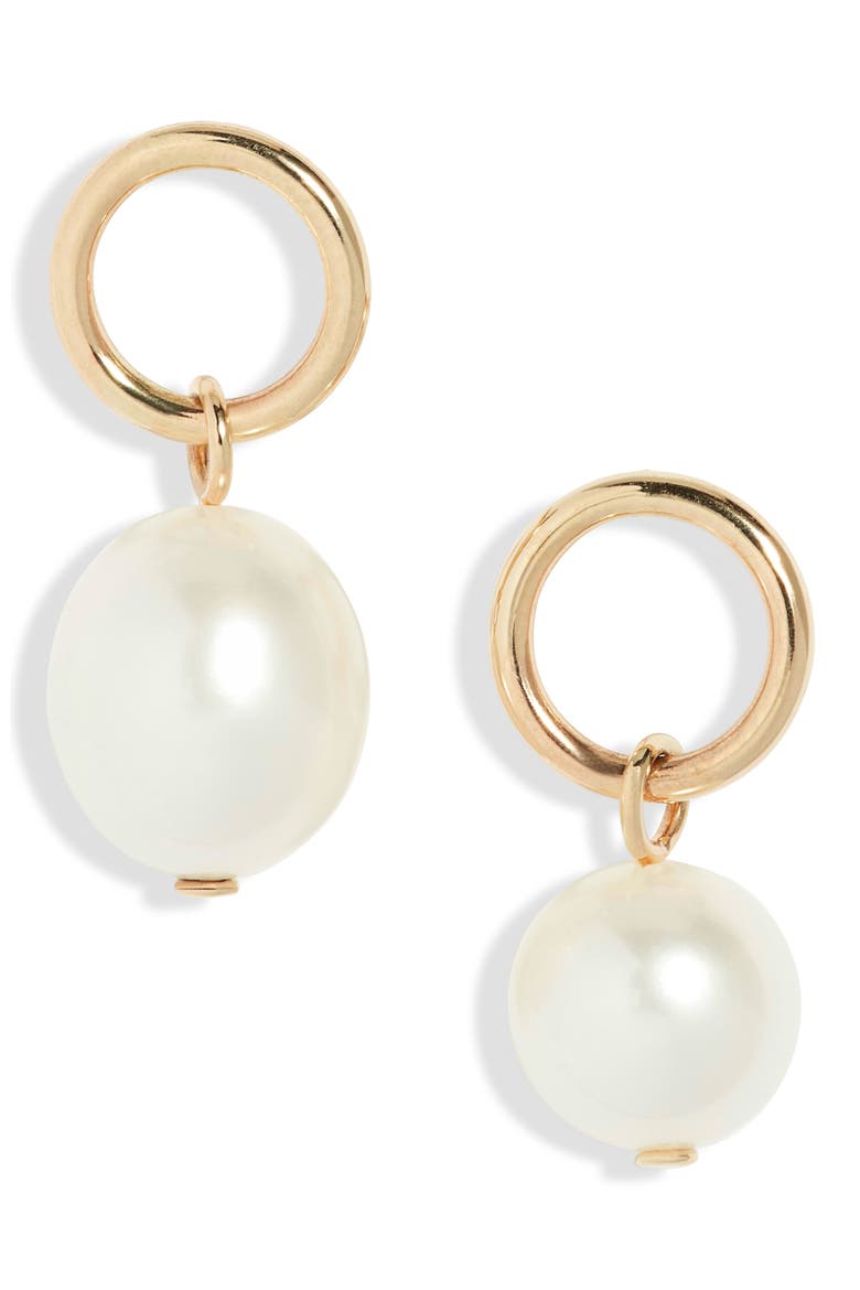Mismatched Cultured Pearl Drop Earrings, Main, color, GOLD