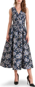 FREEMARKET Floral Jacquard A-Line Midi Dress