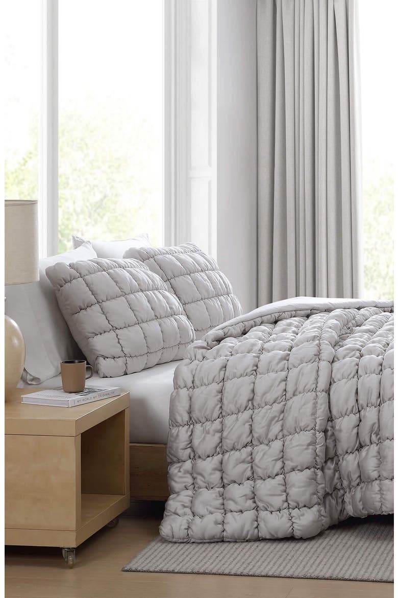 Puff Squares Set of 2 Pillow Shams, Alternate, color, PEARL GRAY