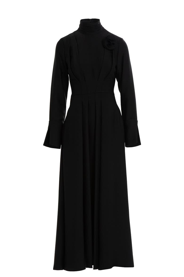 Black Dress with Brooch Detail the Collar, Main, color, Black