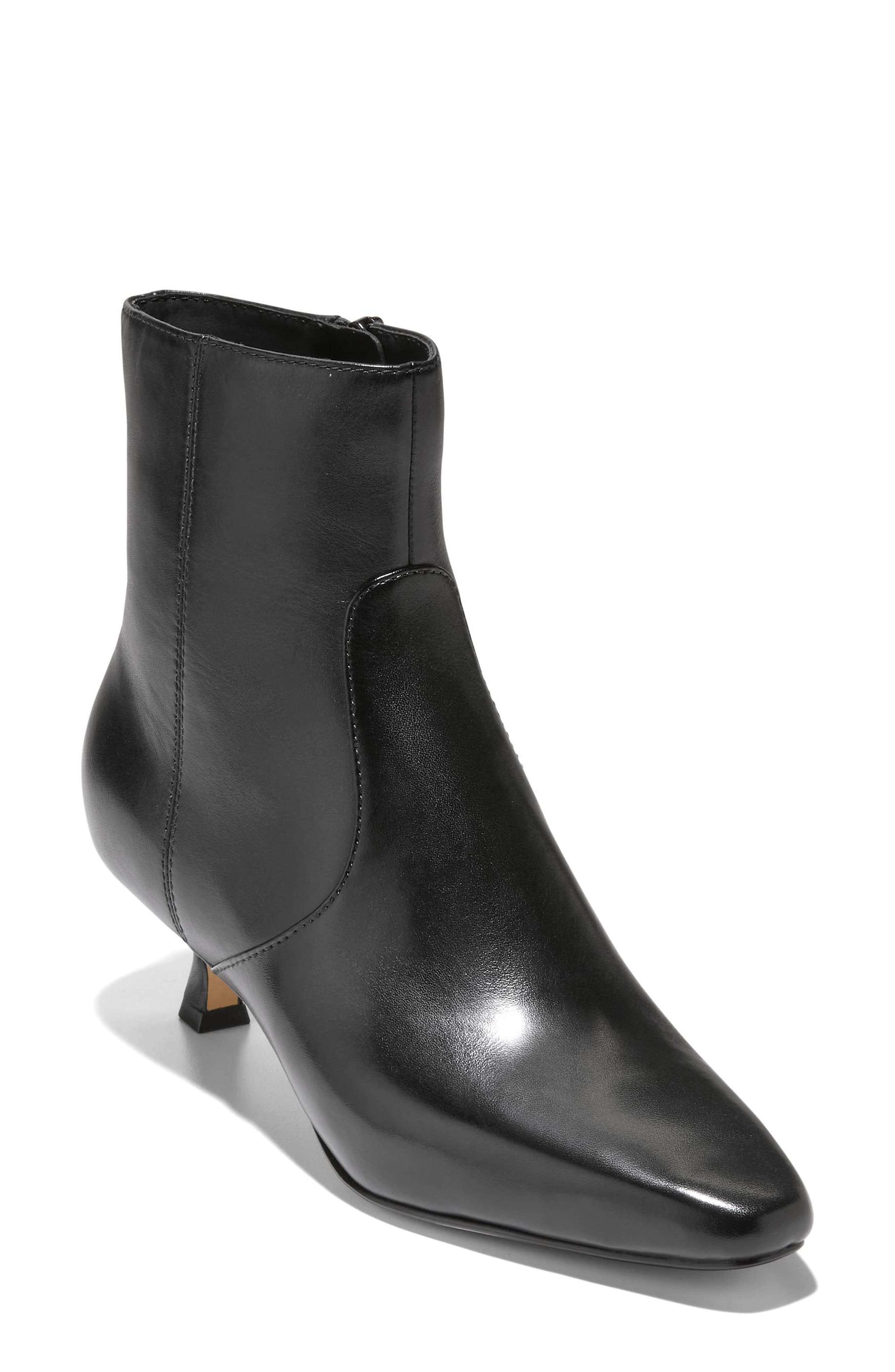 Tyldie Kitten Heel Bootie, Main, color, BLACK LEATHER