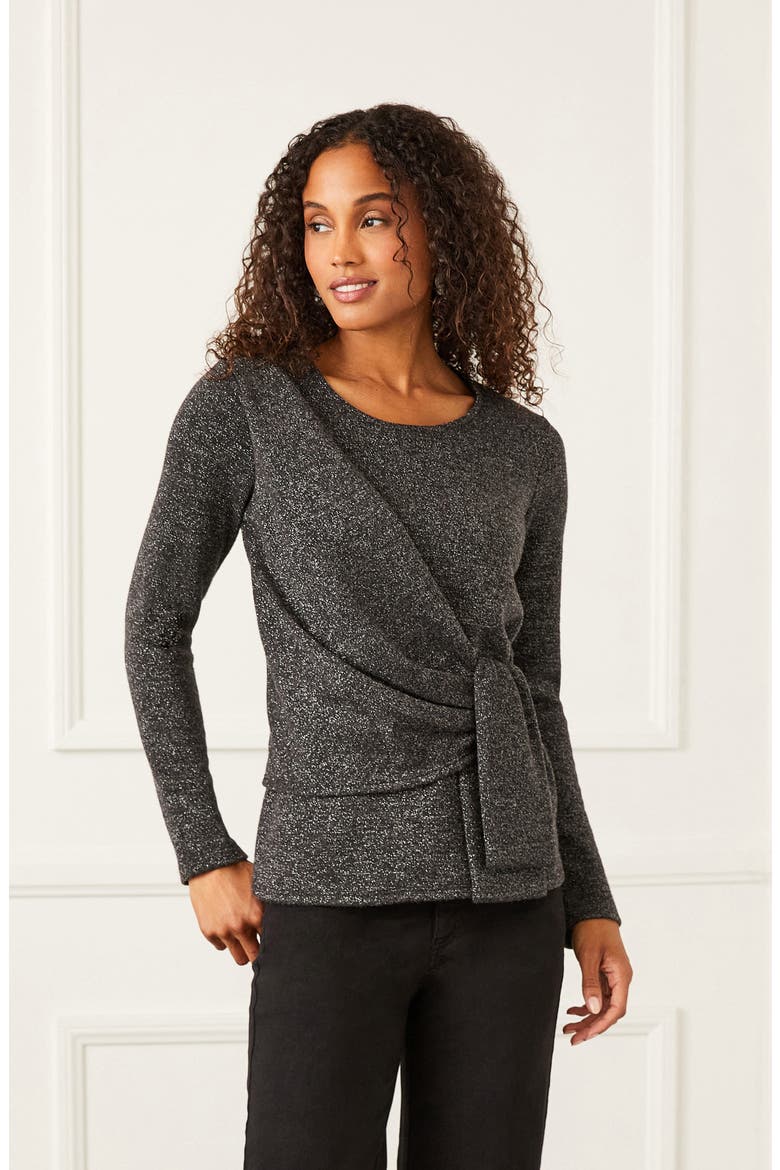 Sparkle Side Drape Long Sleeve Top, Alternate, color, BKS