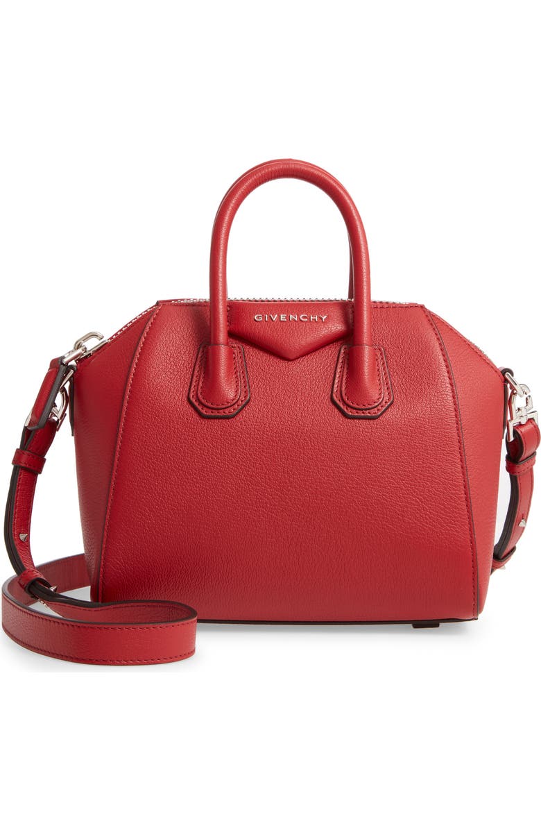 Givenchy Mini Antigona Sugar Leather Satchel, Main, color, Vermillion