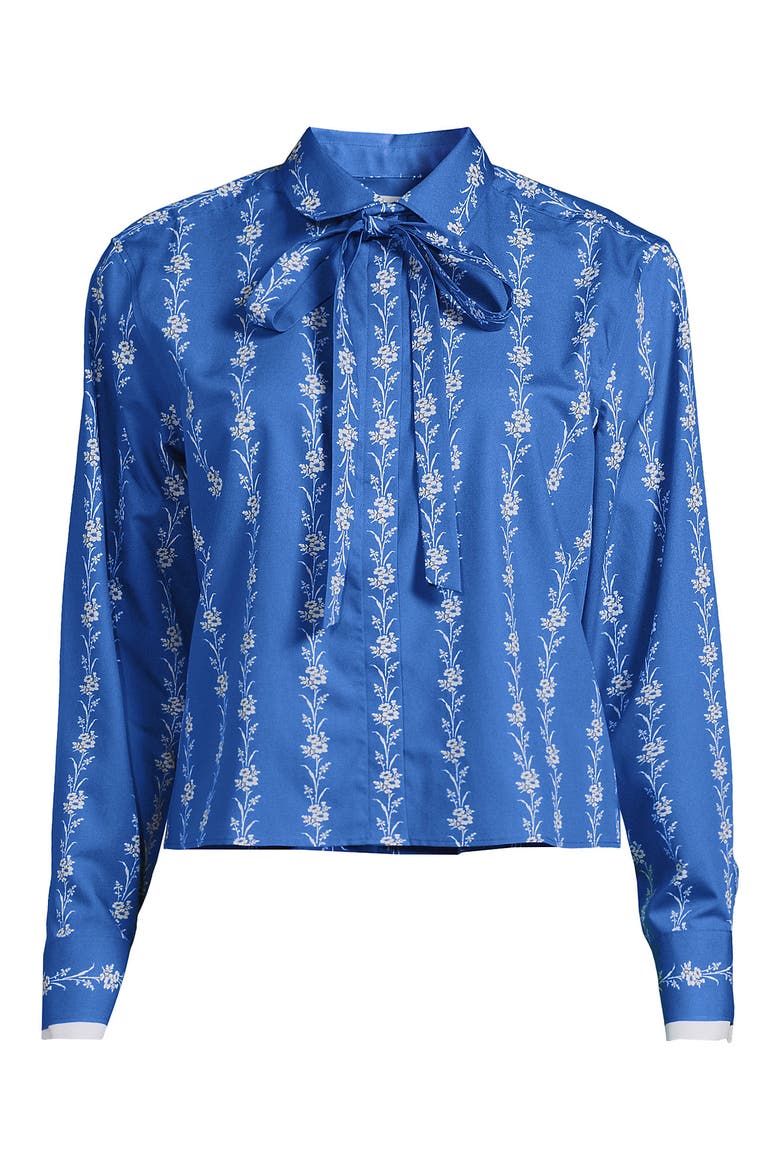 Easy Care Shirt with Removable Bow, Alternate, color, Muted Cobalt Floral Stripes
